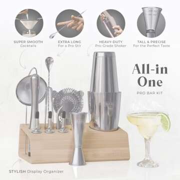BARE BARREL® Mixology Bartender Kit Bar Set | 14-Piece Cocktail Shaker Set | Martini Barware Mixing...