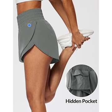 BALEAF Women's 3" Workout Shorts High Waisted Athletic Running Shorts with Liner Sports Lightweight Quick Dry Gray S