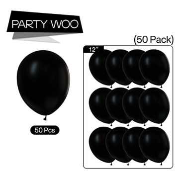 PartyWoo 50 pcs Matte Black Balloons for Elegant Decor