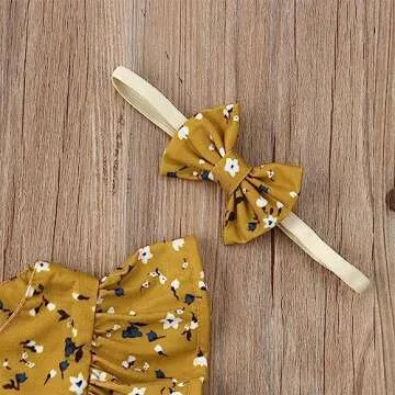 VISGOGO Kids Floral Romper Dress & Headband Set
