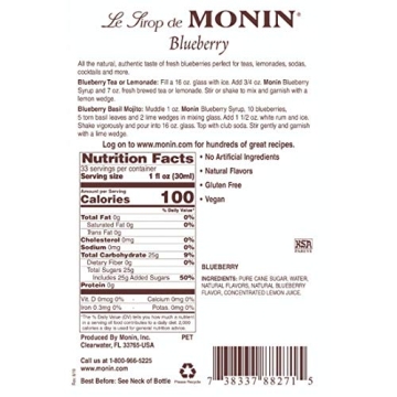 Monin Blueberry Syrup for Drinks, Desserts, and Cocktails