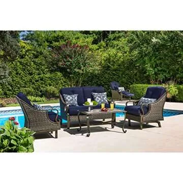Hanover Ventura Outdoor 4-Piece Outdoor Patio Furniture Set with Loveseat, 2 Rocking Chairs, Navy Bl...