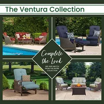 Hanover Ventura Outdoor 4-Piece Outdoor Patio Furniture Set with Loveseat, 2 Rocking Chairs, Navy Blue Cushions, 4 Pillows and Ceramic Tile Coffee Table, All-Weather 4-Piece Outdoor Furniture Set