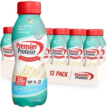 Premier Protein Shake, Cake Batter Flavor - Nutritious Grab & Go Drink with 30g Protein, 1g Sugar, 2...