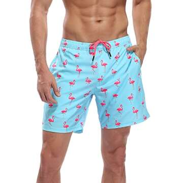 LRD Men's Swim Trunks with Compression Liner 7 Inch Inseam Quick Dry Swim Shorts Party Like a Flock Star/Tribal - XL