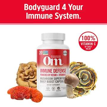 Om Mushroom Superfood Immune Defense Mushroom Capsules Superfood Supplement, 90 Count, 30 Days, Mush...