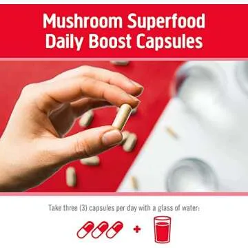 Om Mushroom Superfood Immune Defense Mushroom Capsules Superfood Supplement, 90 Count, 30 Days, Mushroom Blend, Reishi, Turkey Tail, Maitake, Agaricus Blazei, Vitamin C, Vegan