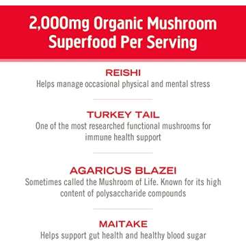 Om Mushroom Superfood Immune Defense Mushroom Capsules Superfood Supplement, 90 Count, 30 Days, Mushroom Blend, Reishi, Turkey Tail, Maitake, Agaricus Blazei, Vitamin C, Vegan
