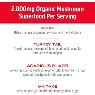 Om Mushroom Superfood Immune Defense Mushroom Capsules Superfood Supplement, 90 Count, 30 Days, Mushroom Blend, Reishi, Turkey Tail, Maitake, Agaricus Blazei, Vitamin C, Vegan