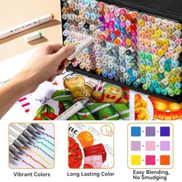 SFAIH Brush Tip Alcohol Markers Set - 216 Colors Double Tipped Art Markers for Artist Adult Coloring Illustration, Gifts for Artist Adult, Dual Tip Brush & Chisel - Refillable Ink