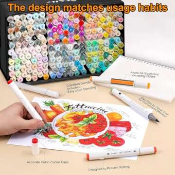 SFAIH Brush Tip Alcohol Markers Set - 216 Colors Double Tipped Art Markers for Artist Adult Coloring Illustration, Gifts for Artist Adult, Dual Tip Brush & Chisel - Refillable Ink