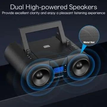 CD Player Portable, FM Radio with Dual Stereo Sound System, Rechargeable Bluetooth Boombox with Remote Control, Playback CD/CD-R/CD-RW/MP3, Support USB & AUX-in, Headphone Output