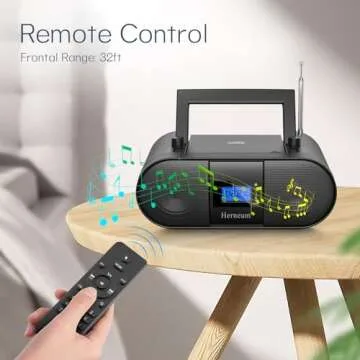 CD Player Portable, FM Radio with Dual Stereo Sound System, Rechargeable Bluetooth Boombox with Remote Control, Playback CD/CD-R/CD-RW/MP3, Support USB & AUX-in, Headphone Output