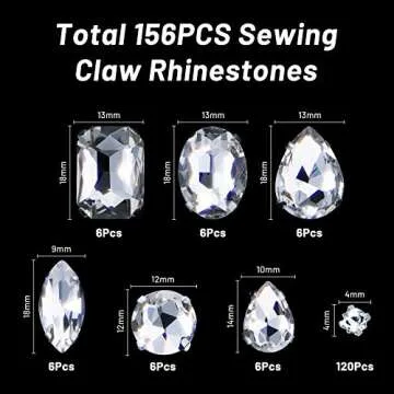 WILLBOND 156 Pcs Sew on Rhinestones Claw Flatback Crystal Rhinestones Metal Prong Setting Gems Acrylic Glass Sewing Gems for Clothes DIY Craft Shoes Dress Jewelry Making(White)