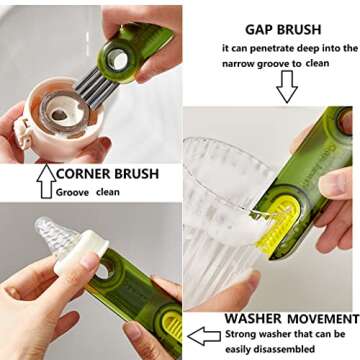 3 in 1 Tiny Cleaning Brush, 3 Pack Cup Lid Cleaner Brushes Set Mini Multi-Functional Crevice Cleanin...