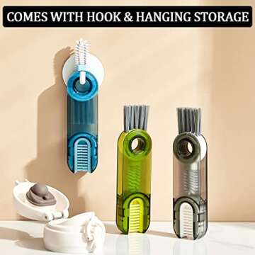 3 in 1 Tiny Cleaning Brush, 3 Pack Cup Lid Cleaner Brushes Set Mini Multi-Functional Crevice Cleaning Brush for Cleaning Baby Bottles, Narrow Neck Bottle, Sport Water Bottle, Tumbler, Glass Vase