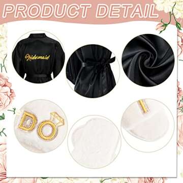 18 Pcs Bride Bridesmaid Robe with Slippers Satin Maid/matron of Honor Short Wedding Party(Elegant Style,White Black)