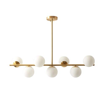 KCO Lighting Modern Brass Linear Chandelier Pendant Light 7-Lights Gold and White Glass Pendant Ligh...