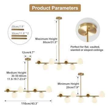 KCO Lighting Modern Brass 7-Light Chandelier Pendant Light