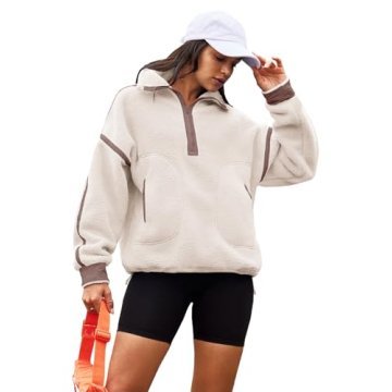 Panadila Womens Zip Sherpa Fleece Pullover with Pockets