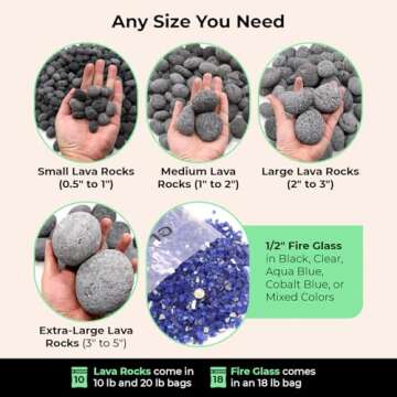 Premium Pebbles Black Lava Rocks for Fire Pit - 2 to 3 inch 10 lbs - Gas Fireplace Rocks - Black Lava Rock for Propane Fire Pit - Decorative Lava Stone Volcanic Rock for Outdoor & Indoor Gas Fireplace