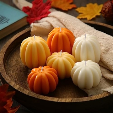 MTLEE 6 Pieces Fall Pumpkin Shaped Candles for Thanksgiving Decor
