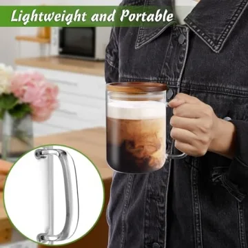 DRASTAR 20 oz Clear Glass Coffee Mug Set with Lid 2-pack