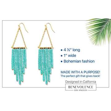 Long Turquoise Tassel Earrings for Women - Give Back Stylishly