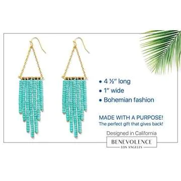 Long Turquoise Tassel Earrings for Women - Give Back Stylishly