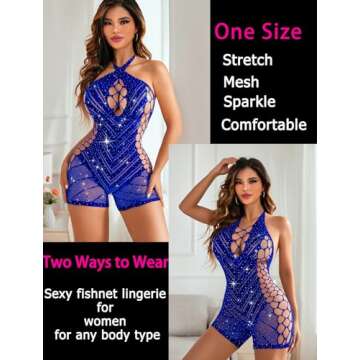 Avidlove Fishnet Lingerie for Women - Sexy Halter Bodysuit
