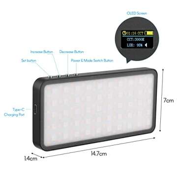Andoer Portable RGB LED Video Light CRI 96+ Fill Light 10W Dimmable 3000K-6500K TLCI 98 with OLED Screen 4500mAh Power Bank Function for Video Selfie Live Streaming Portrait Photography Lighting