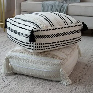 Stylish Blue Page Boho Unstuffed Pouf for Home Decor