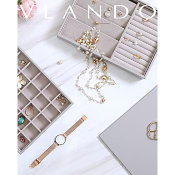 Vlando NEW Miller Jewelry Trays Stackable Showcase Display Drawer Organizer Storage- Multi-Purpose,Multiple Combinations, Large Capacity Multi-Layer Design and Fashion(Grey)