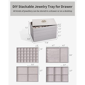 Vlando NEW Miller Jewelry Trays Stackable Showcase Display Drawer Organizer Storage- Multi-Purpose,Multiple Combinations, Large Capacity Multi-Layer Design and Fashion(Grey)