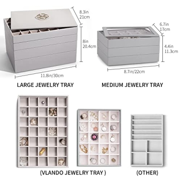 Vlando NEW Miller Jewelry Trays Stackable Showcase Display Drawer Organizer Storage- Multi-Purpose,Multiple Combinations, Large Capacity Multi-Layer Design and Fashion(Grey)