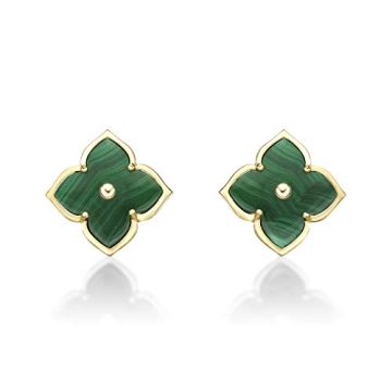Lavari Jewelers Four Petal Flower Stud Earrings for Women - Elegant Green Malachite & Cubic Zirconia...
