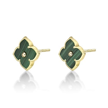 Lavari Flower Earrings with Green Malachite in Silver