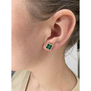 Lavari Flower Earrings with Green Malachite in Silver