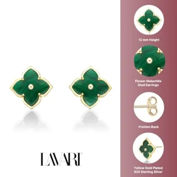 Lavari Flower Earrings with Green Malachite in Silver