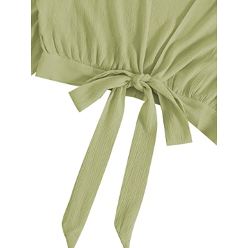 Stylish LYANER Women's Deep V Neck Crop Top Blouse Green