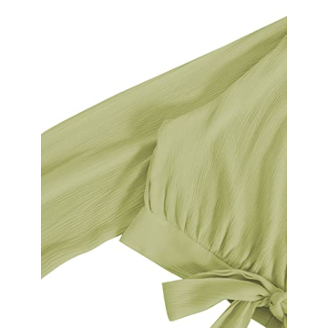 Stylish LYANER Women's Deep V Neck Crop Top Blouse Green