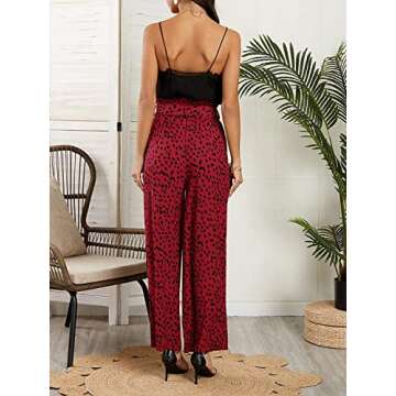 SySea Womens High Waist Leopard Pants Wide Leg Long Belted Palazzo Trousers with Pockets