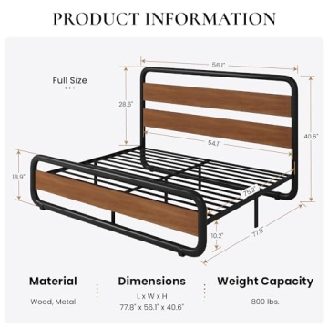SHA CERLIN Metal Bed Frame with Wooden Headboard and Footboard