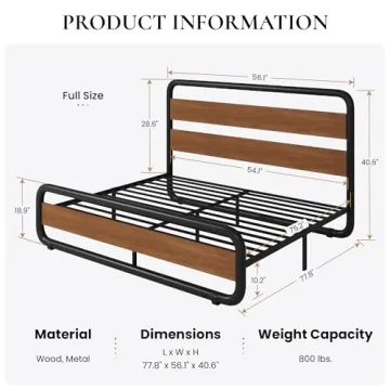 SHA CERLIN Metal Bed Frame with Wooden Headboard and Footboard