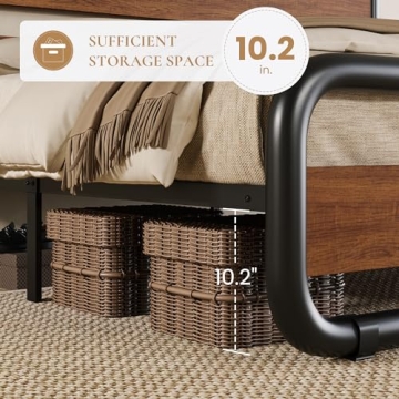 SHA CERLIN Metal Bed Frame with Wooden Headboard and Footboard