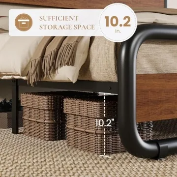 SHA CERLIN Metal Bed Frame with Wooden Headboard and Footboard