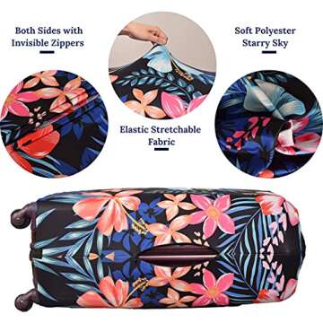 GOXUNYUAN Suitcase Cover, Carry on Luggage Cover Protector - Travel Elastic Spandex Luggage Covers Fits 26 to 28 Inch Flower