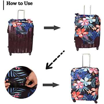 GOXUNYUAN Suitcase Cover, Carry on Luggage Cover Protector - Travel Elastic Spandex Luggage Covers Fits 26 to 28 Inch Flower