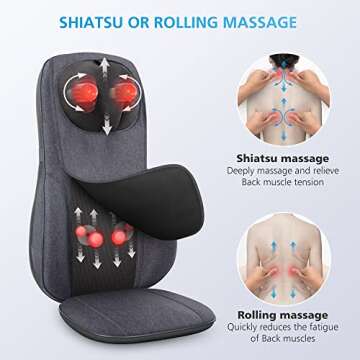 COMFIER Neck Back Massager with Heat, Height Adjustable Chair Massager Seat Cushion for Neck Shoulders, Shiatsu Massage Chair Pad for Back Support,Gifts for Dad,Mom,Gray