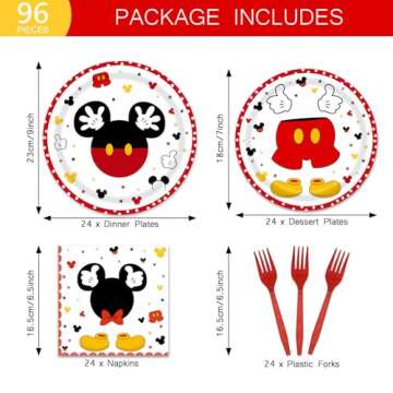 96 Pieces Red Mouse Tableware Set for Princess Happy Birthday Table Decorations Dessert Plates Napki...
